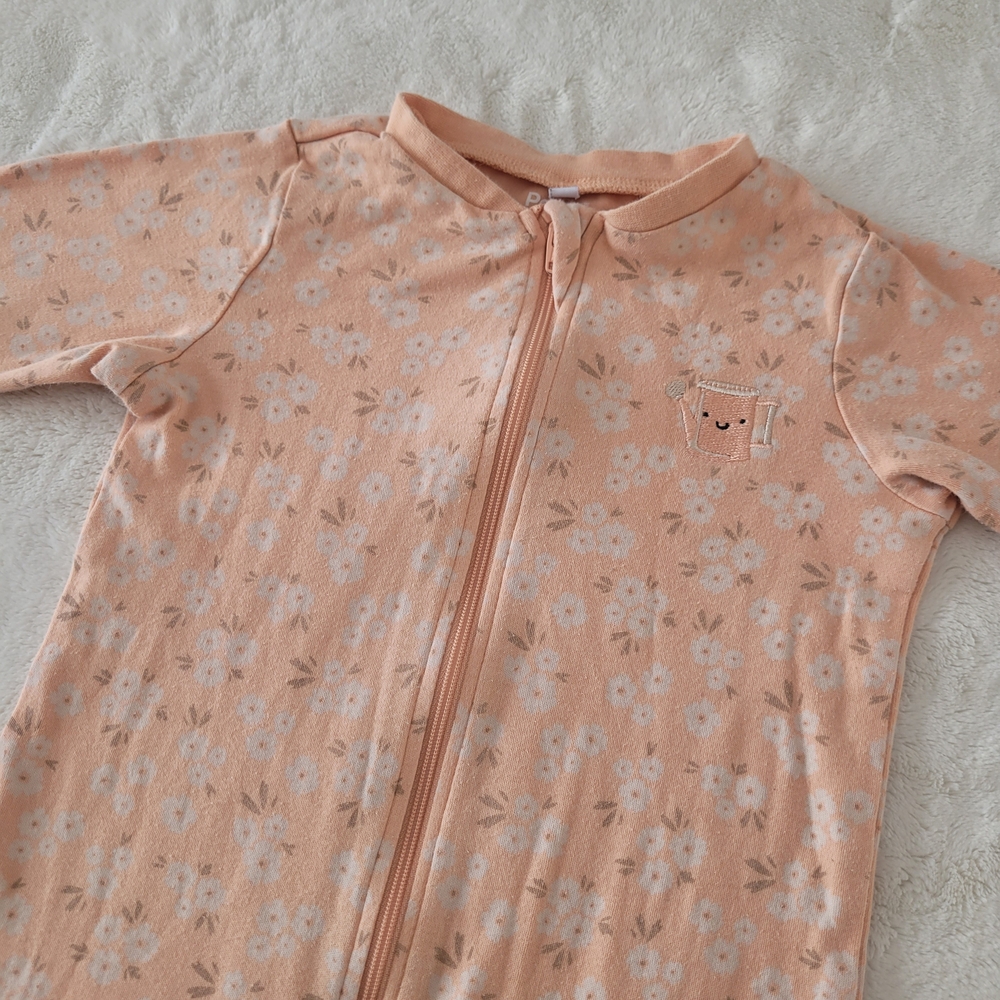 🧸4/20$ Pekkle 18M Pajama Sleeper Peach Floral Gardening Zip-up Cotton - Picture 2 of 5